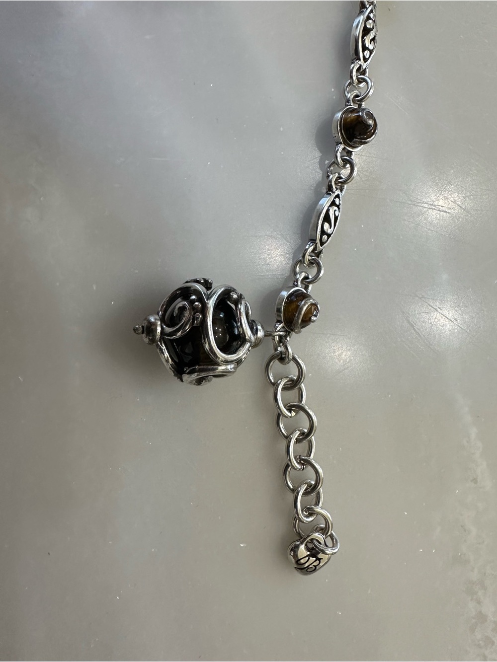 Brighton Silver, Brown Tiger's Eye Charm Bracelet - Picture 6 of 13
